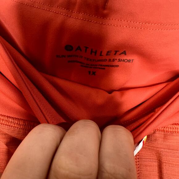 Athleta Run With It Textured 3.5" Short, Space Dye Orange 1X - Picture 4 of 5